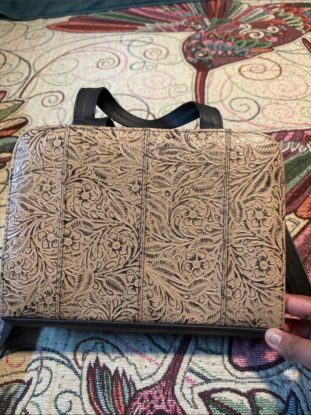 Embossed Floral Crossbody Bag in Taupe - Classic Handcrafted Style